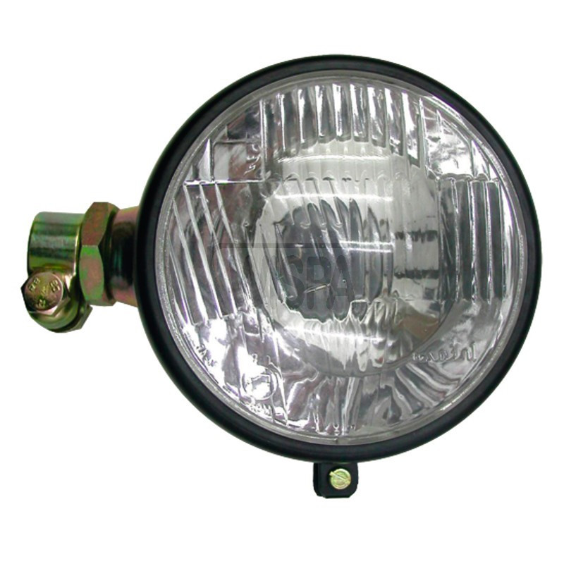 Koplamp, links.   Bevestiging 24 mm,  Buissteun,  Glasoppervlak: Ø 130 mm, met stadslicht, zonder lamp  Lamp:12V45/40WAS  .