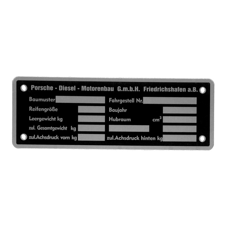 Typeplaatje Porsche Diesel - Friedrichshafen